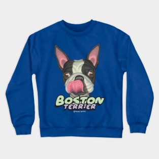 funny cute awesome great Boston Terrier Licking Lips Crewneck Sweatshirt